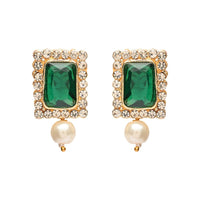 Etnico Gold Plated Traditional Stone Studded Multi Strand Long Pearl Necklace Jewellery With Stud Earrings Set For Women/Girls (Green)