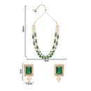 Etnico Gold Plated Traditional Stone Studded Multi Strand Long Pearl Necklace Jewellery With Stud Earrings Set For Women/Girls (Green)