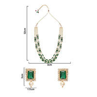 Etnico Gold Plated Traditional Stone Studded Multi Strand Long Pearl Necklace Jewellery With Stud Earrings Set For Women/Girls (Green)