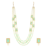 Etnico Gold Plated Traditional Stone Studded Multi Strand Long Pearl Necklace Jewellery With Stud Earrings Set For Women/Girls (ML317Min)