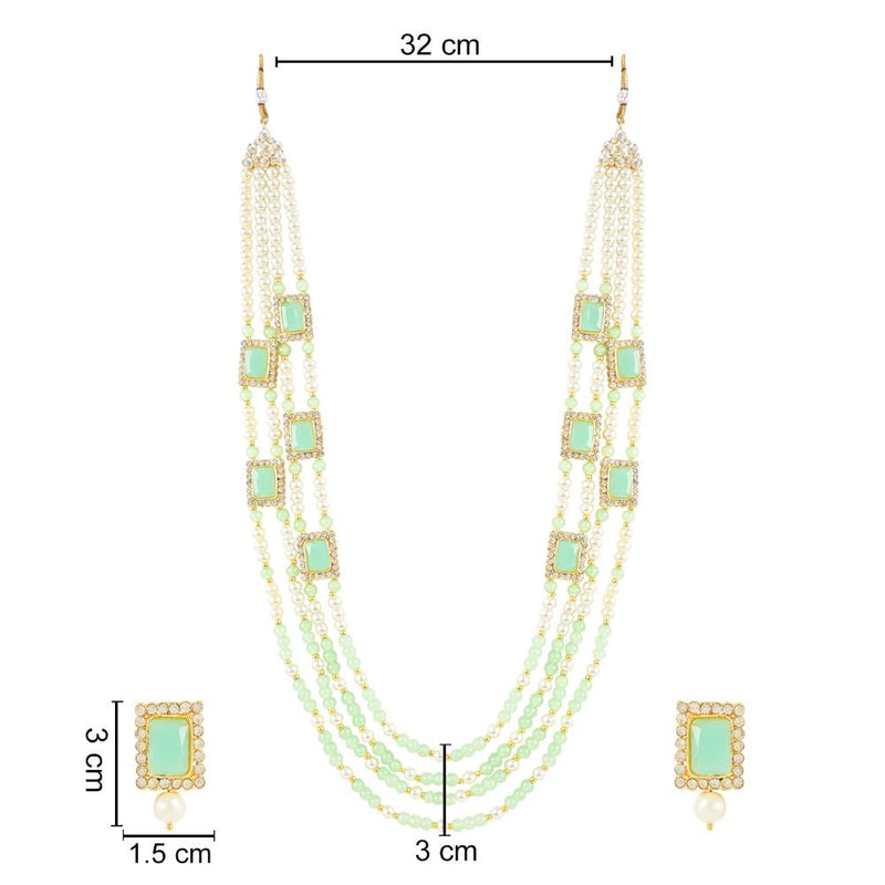 Etnico Gold Plated Traditional Stone Studded Multi Strand Long Pearl Necklace Jewellery With Stud Earrings Set For Women/Girls (ML317Min)