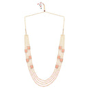 Etnico Gold Plated Traditional Stone Studded Multi Strand Long Pearl Necklace Jewellery With Stud Earrings Set For Women/Girls (Pink)