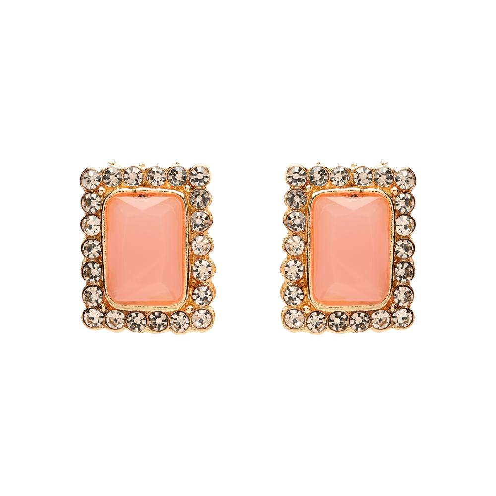 Etnico Gold Plated Traditional Stone Studded Multi Strand Long Pearl Necklace Jewellery With Stud Earrings Set For Women/Girls (Pink)