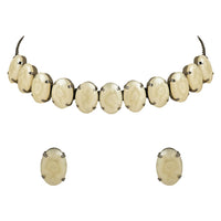 Etnico Glamorous Fashionable Eye-Catching Cream Beaded Choker and Earrings Set For Women/Girls (ML318Cr)