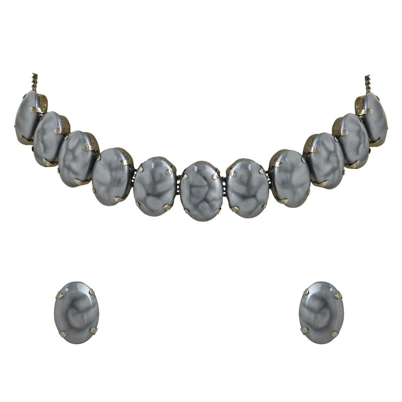 Etnico Glamorous Fashionable Eye-Catching Grey Beaded Choker and Earrings Set For Women/Girls (ML318Gr)