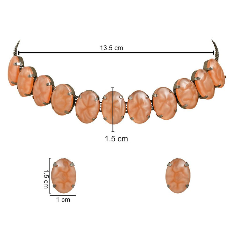 Etnico Glamorous Fashionable Eye-Catching Peach Beaded Choker and Earrings Set For Women/Girls (ML318Pe)