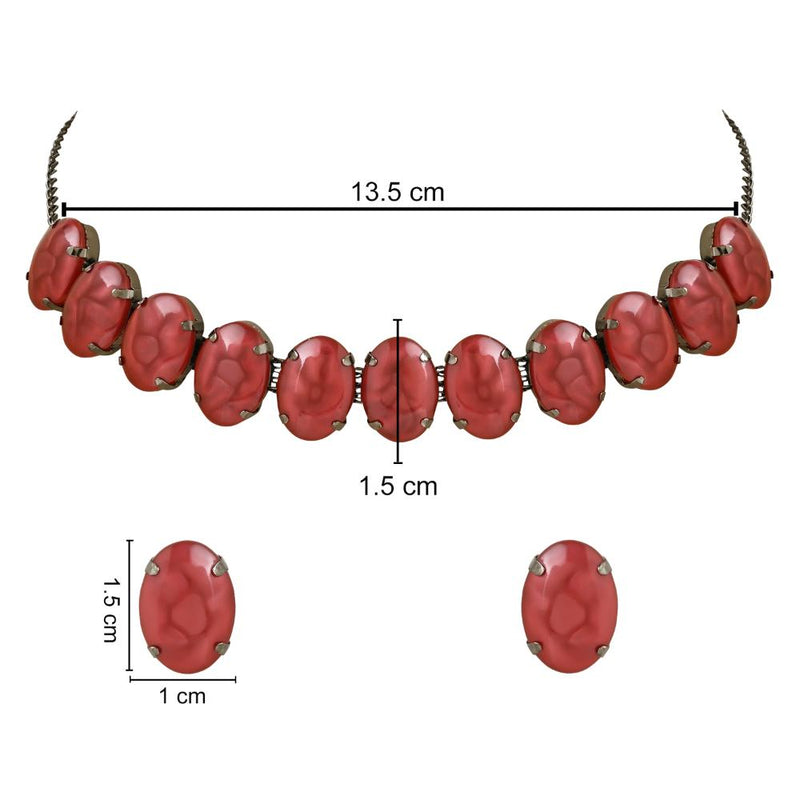 Etnico Glamorous Fashionable Eye-Catching Red Beaded Choker and Earrings Set For Women/Girls (ML318R)