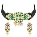 Etnico Gold Plated Traditional Pearl Kundan Studded Meenakari Choker Necklace With Earring Set For Women/Girls (ML319G)