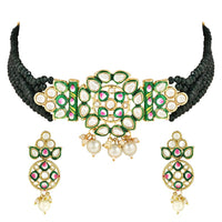 Etnico Gold Plated Traditional Pearl Kundan Studded Meenakari Choker Necklace With Earring Set For Women/Girls (ML319G)