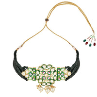 Etnico Gold Plated Traditional Pearl Kundan Studded Meenakari Choker Necklace With Earring Set For Women/Girls (ML319G)