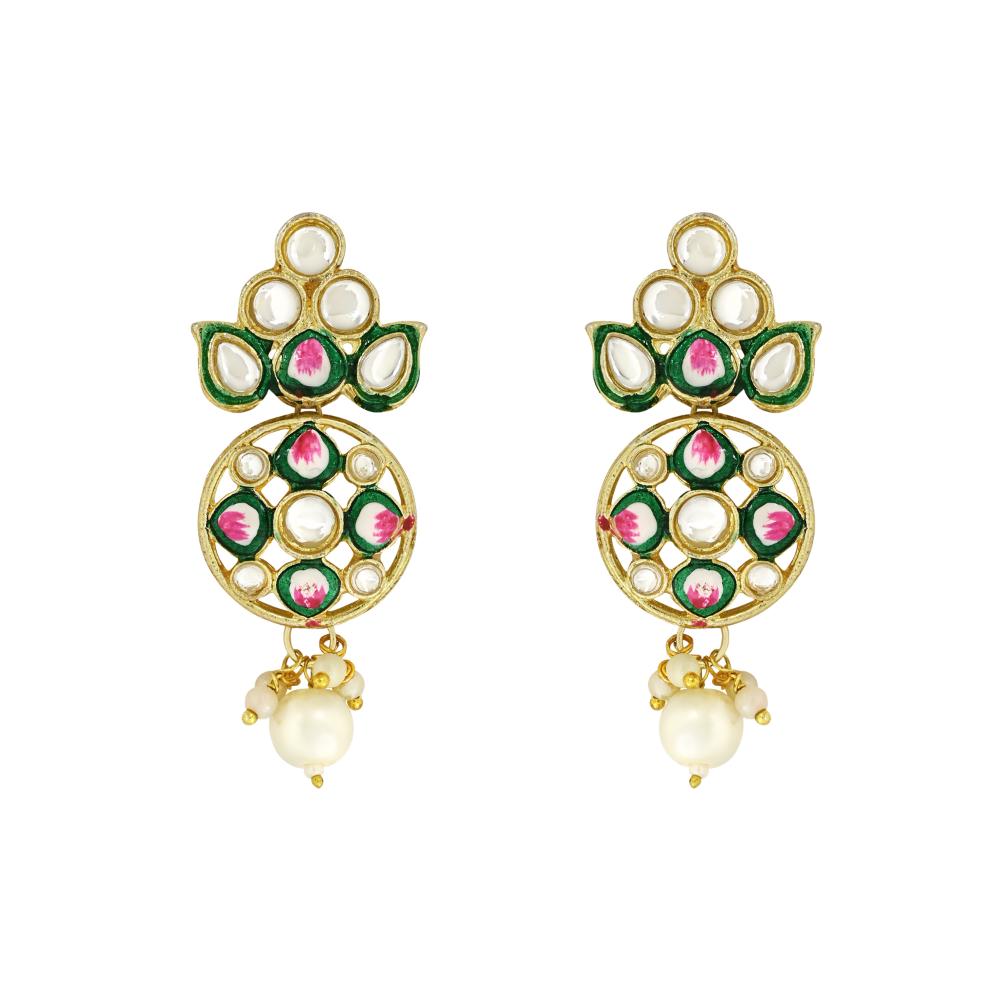 Etnico Gold Plated Traditional Pearl Kundan Studded Meenakari Choker Necklace With Earring Set For Women/Girls (ML319G)