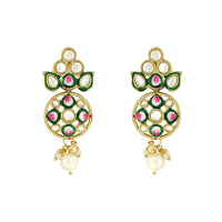 Etnico Gold Plated Traditional Pearl Kundan Studded Meenakari Choker Necklace With Earring Set For Women/Girls (ML319G)