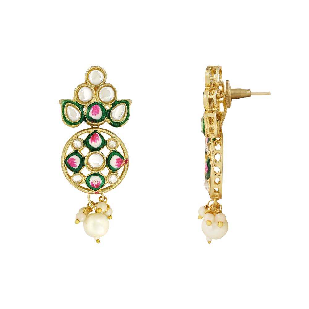Etnico Gold Plated Traditional Pearl Kundan Studded Meenakari Choker Necklace With Earring Set For Women/Girls (ML319G)