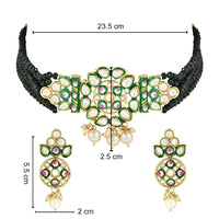 Etnico Gold Plated Traditional Pearl Kundan Studded Meenakari Choker Necklace With Earring Set For Women/Girls (ML319G)