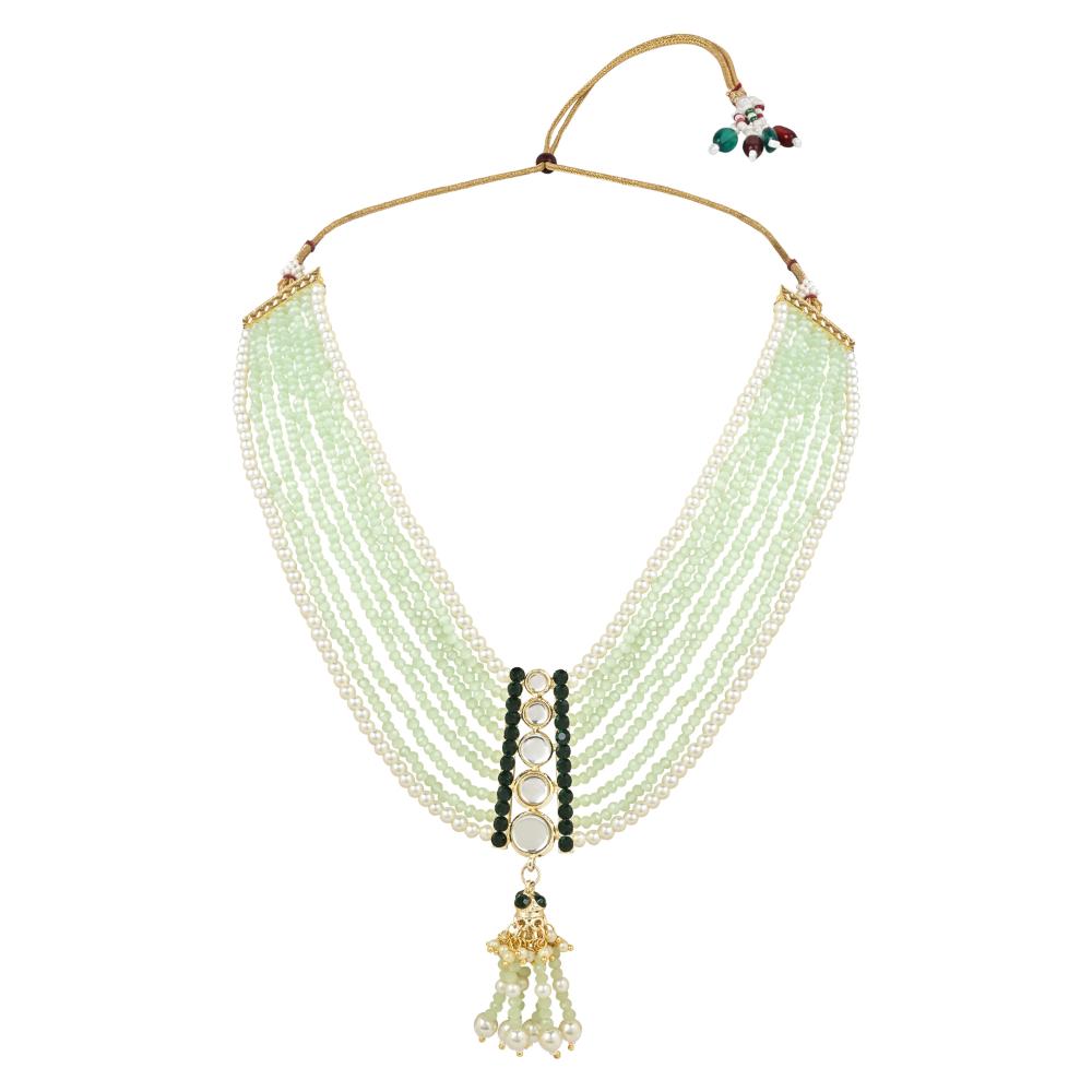 Etnico Gold Plated Traditional Kundan & Mint Beads Multistrand Necklace With Earrings, Maang Tikka & Finger Ring Set For Women (ML320Min)men/Girls (ML319G) (Copy)