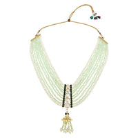 Etnico Gold Plated Traditional Kundan & Mint Beads Multistrand Necklace With Earrings, Maang Tikka & Finger Ring Set For Women (ML320Min)men/Girls (ML319G) (Copy)