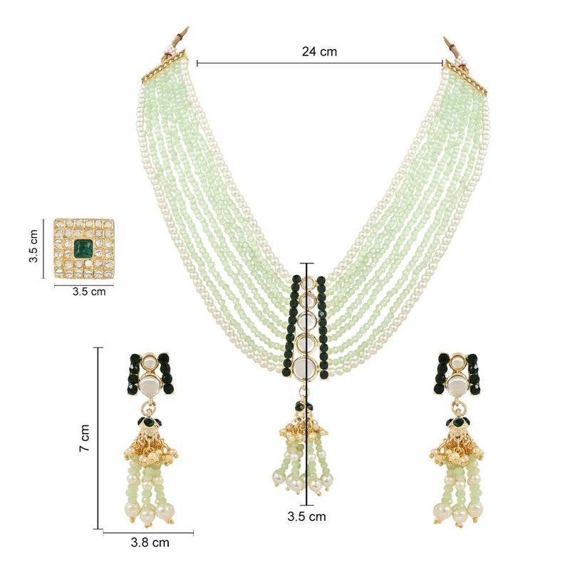Etnico Gold Plated Traditional Kundan & Mint Beads Multistrand Necklace With Earrings, Maang Tikka & Finger Ring Set For Women (ML320Min)men/Girls (ML319G) (Copy)