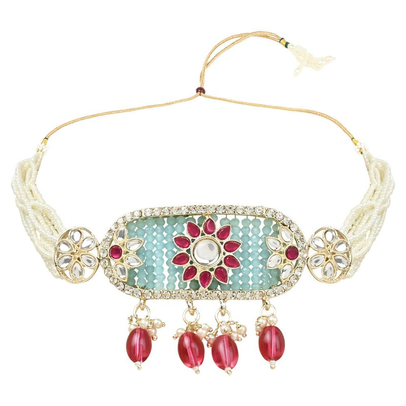 Etnico Gold Plated Pearl Polki Kundan Choker Necklace Set for Women/Girls (ML330QSb)
