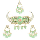 Etnico Gold Plated Pearl Polki Kundan Choker Necklace Jewellery Set With Earring & Maang Tikka for Women/Girls (ML333Min)