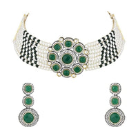 Etnico Gold Plated Kundan & Pearl Choker Necklace & Earrings Set For Women (ML336WG)