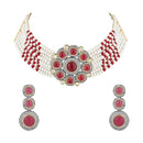 Etnico Gold Plated Kundan & Pearl Choker Necklace & Earrings Set For Women (ML336WQ)