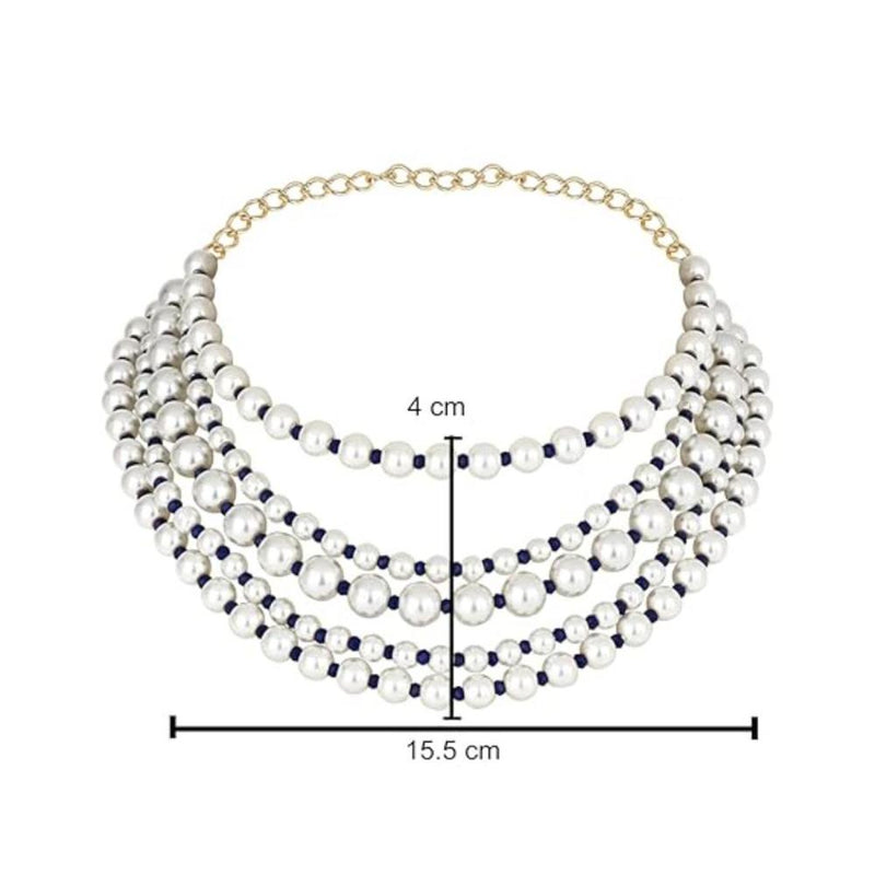 Etnico Latest Fashion Stylish Multi Layered Pearl Beads Necklace Jewellery Set For Women (ML338Bl)