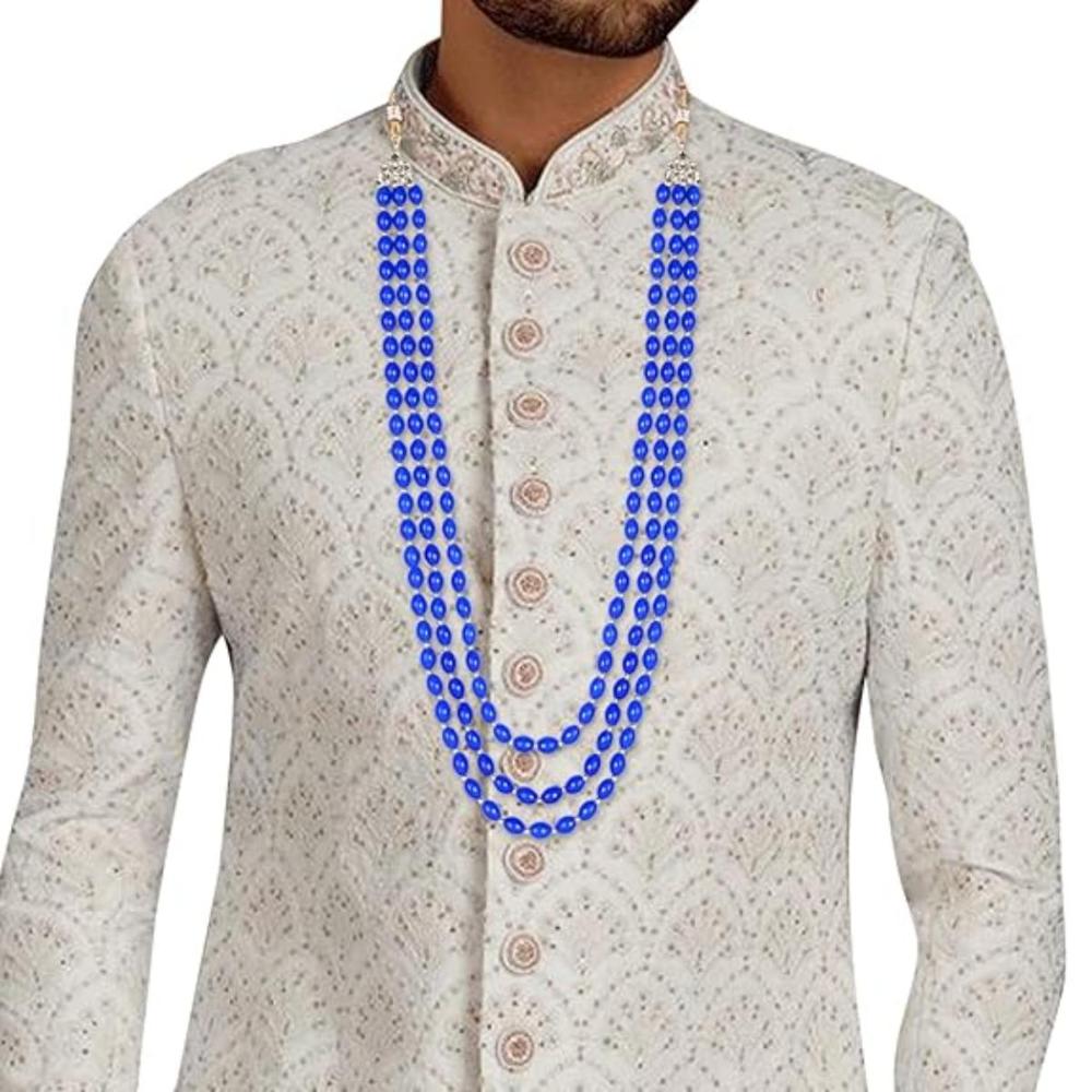 Etnico Multistrand Pearl Necklace/Dulha Moti Mala/Maharaja Haar/Groom Necklace For Men (MLP46Bl)