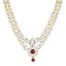 Etnico Gold Plated Traditional 2 Layered Kundan & Pearl Maharaja Haar/Groom Long Necklace For Men (MLP48M)