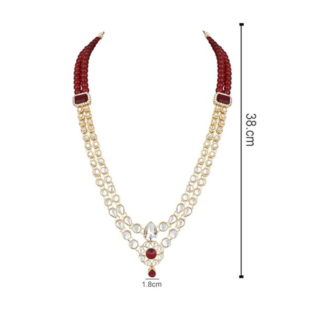 Etnico Gold Plated Traditional 2 Layered Kundan & Pearl Maharaja Haar/Groom Long Necklace For Men (MLP48M)