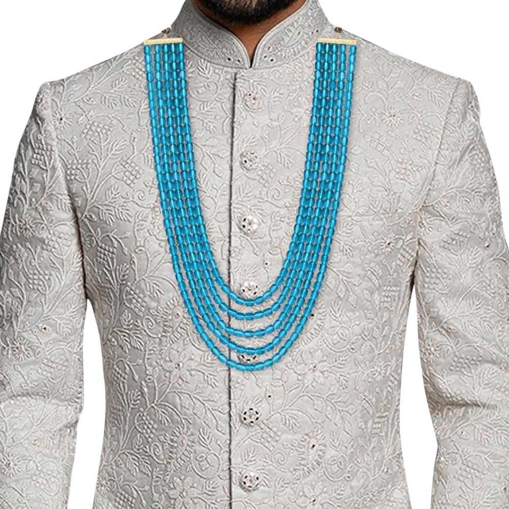 Etnico Multistrand Pearl Necklace/Dulha Moti Mala/Maharaja Haar/Groom Necklace For Men (MLP49PG)