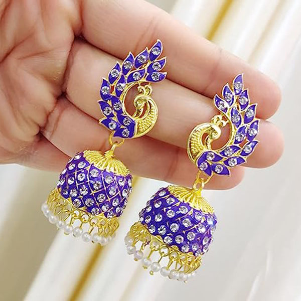 Subhag Alankar Purple Beautiful Peacock Design Morr Kundan jhumki earrings