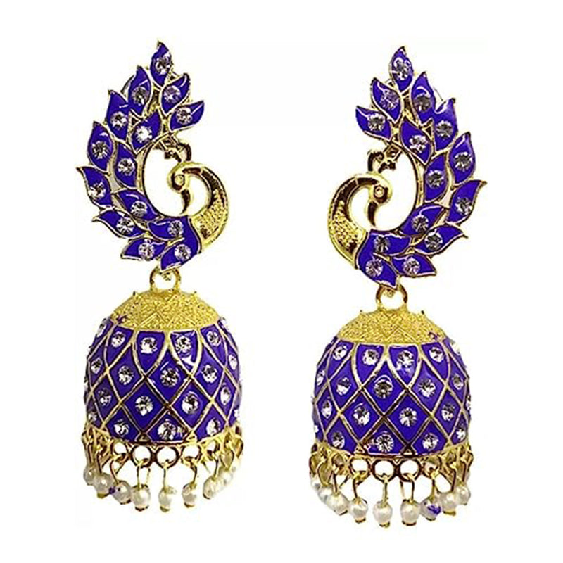 Subhag Alankar Purple Beautiful Peacock Design Morr Kundan jhumki earrings