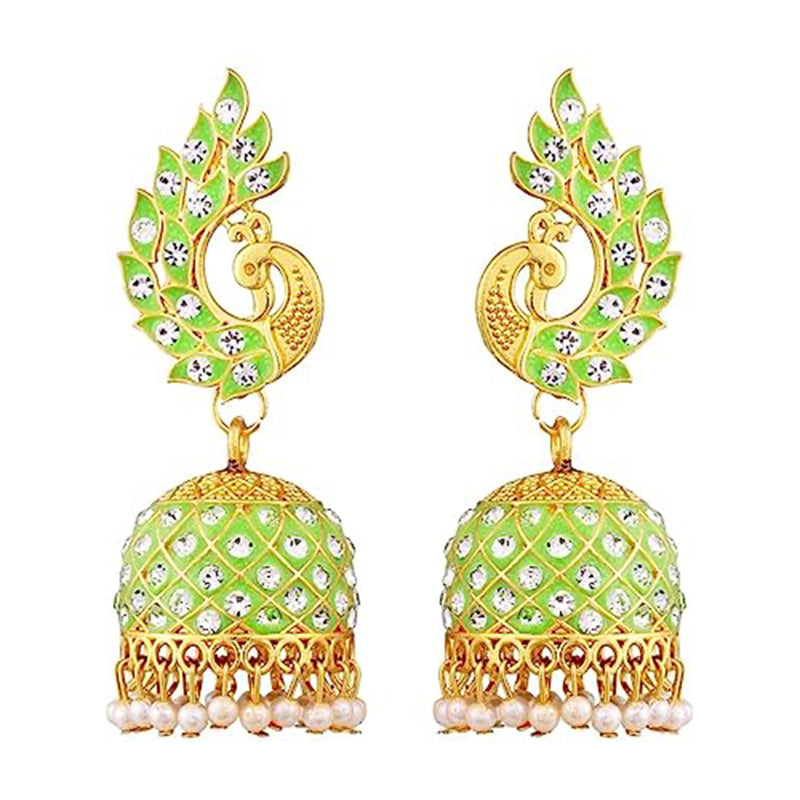 Subhag Alankar Parrot Green Beautiful Peacock Design Morr Kundan jhumki earrings