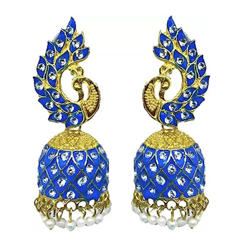 Subhag Alankar Blue Beautiful Peacock Design Morr Kundan jhumki earrings