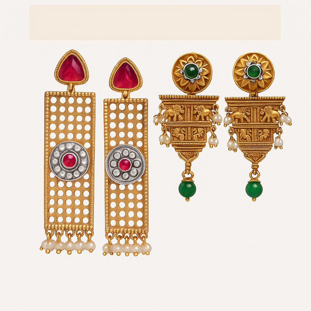 Wearhouse Fashion 2 Tone Plated Pota Stone And Pearls Dangler Earrings