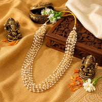Js Fashion  10 lane Elegant White Pearl Long Mala for Women