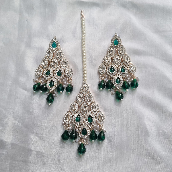 Gehana Mahal Gold Plated Austrian Stone And Beads Earrings With Maangtika