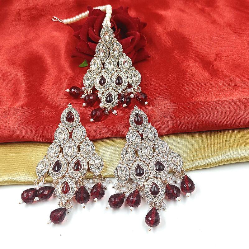 Gehana Mahal Gold Plated Austrian Stone And Beads Earrings With Maangtika