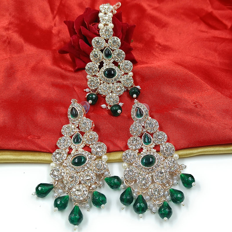 Gehana Mahal Gold Plated Austrian Stone And Beads Earrings With Maangtika