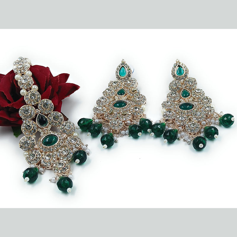 Gehana Mahal Gold Plated Austrian Stone And Beads Earrings With Maangtika