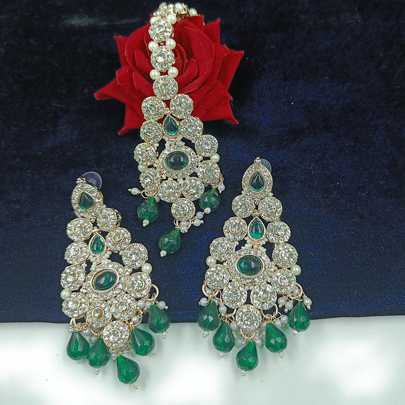 Gehana Mahal Gold Plated Austrian Stone And Beads Earrings With Maangtika