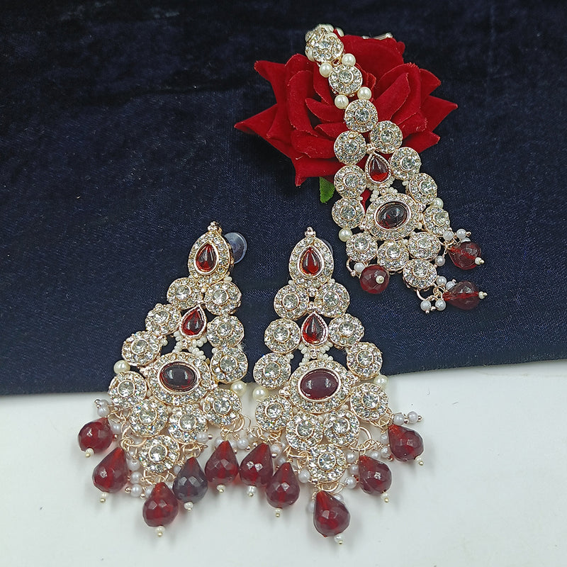 Gehana Mahal Gold Plated Austrian Stone And Beads Earrings With Maangtika