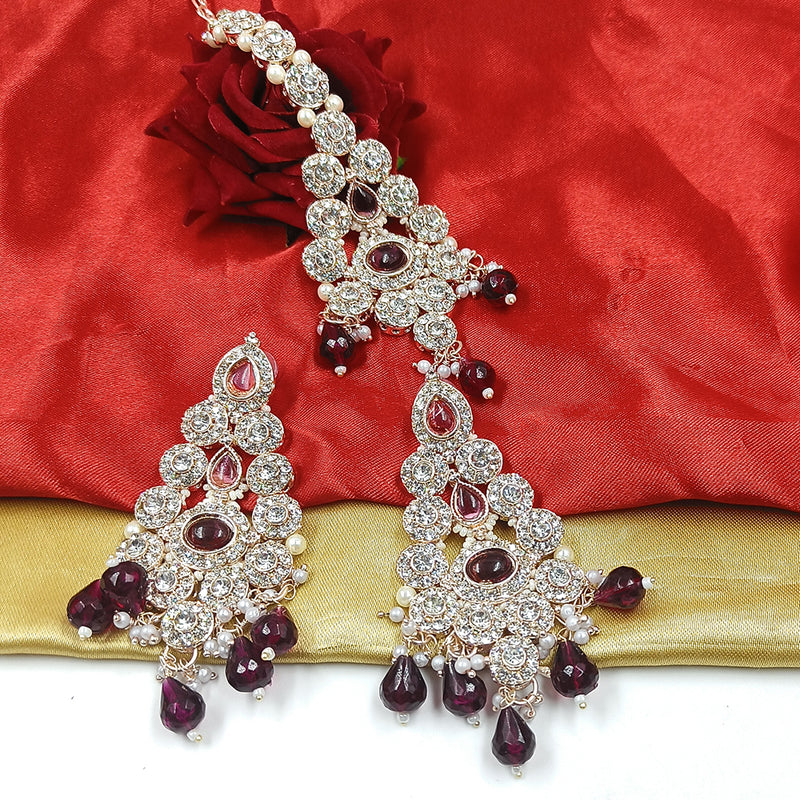 Gehana Mahal Gold Plated Austrian Stone And Beads Earrings With Maangtika