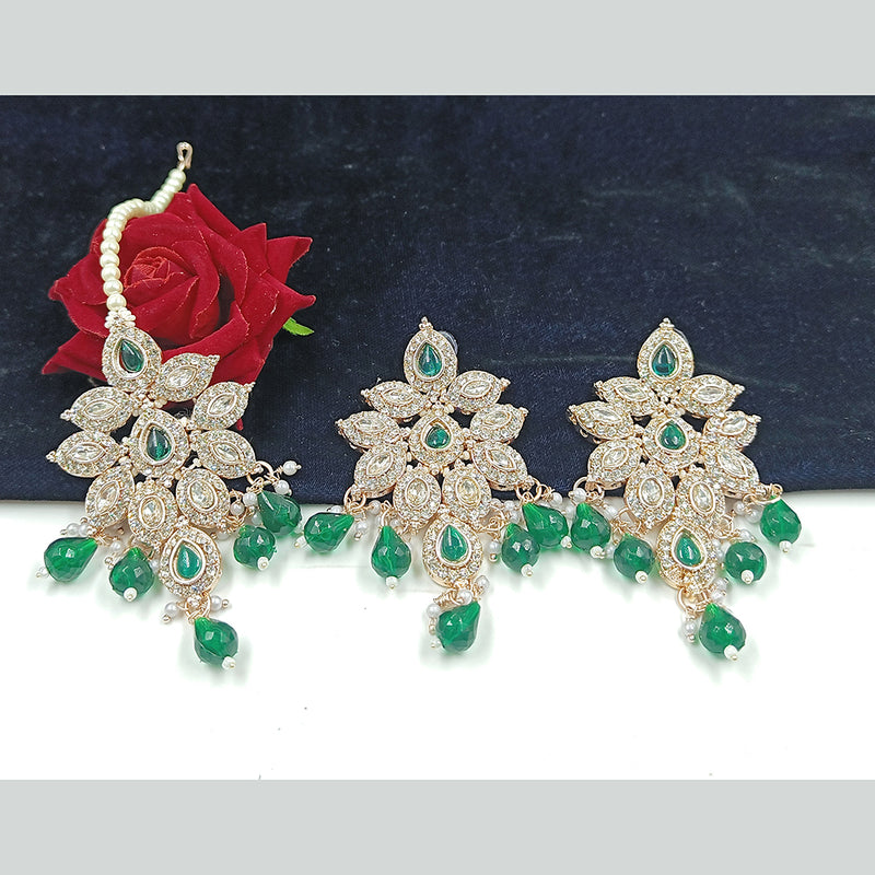 Gehana Mahal Gold Plated Austrian Stone And Beads Earrings With Maangtika