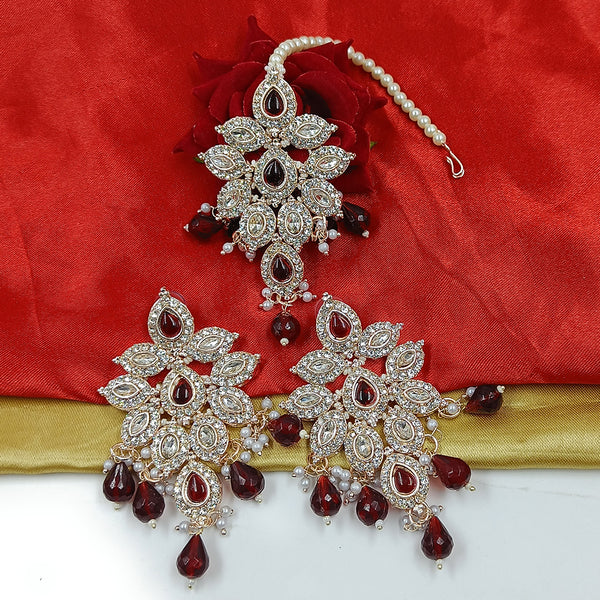 Gehana Mahal Gold Plated Austrian Stone And Beads Earrings With Maangtika