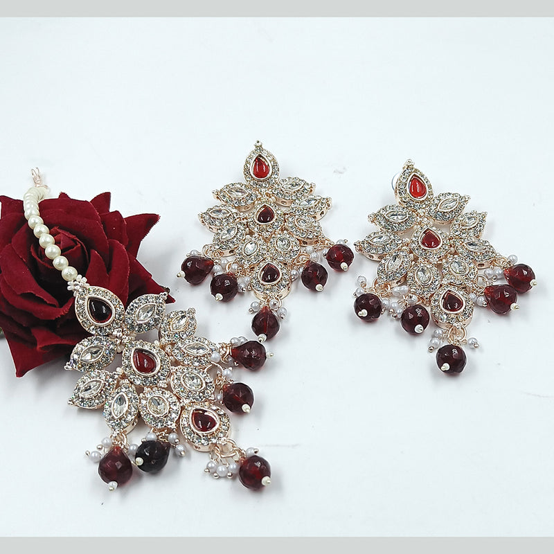 Gehana Mahal Gold Plated Austrian Stone And Beads Earrings With Maangtika