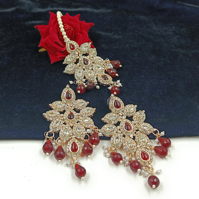 Gehana Mahal Gold Plated Austrian Stone And Beads Earrings With Maangtika