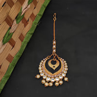 Js Fashion  Fancy Design Clustered Pearl High Gold Polish Antique Maang Tikka