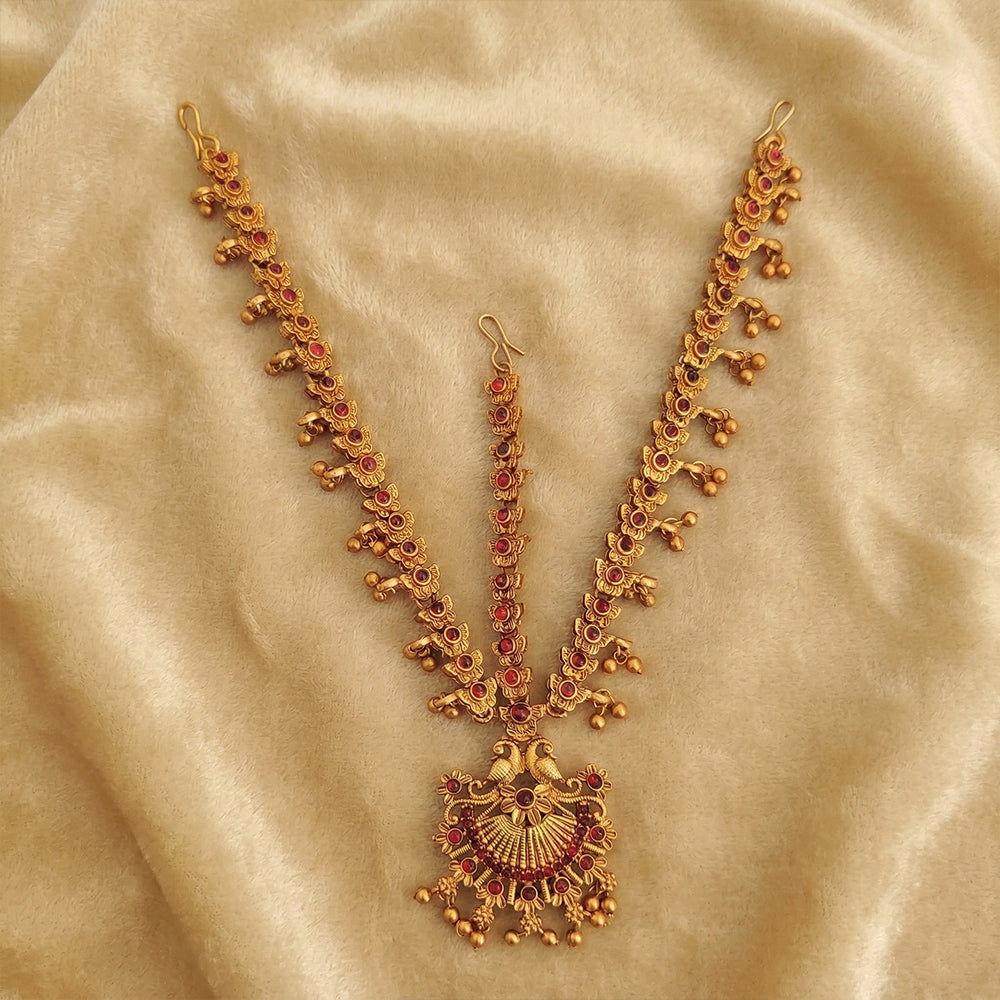 Js Fashion  Matte Gold Polish Traditional Wear Wedding Accessories Kemp Maang Tikka