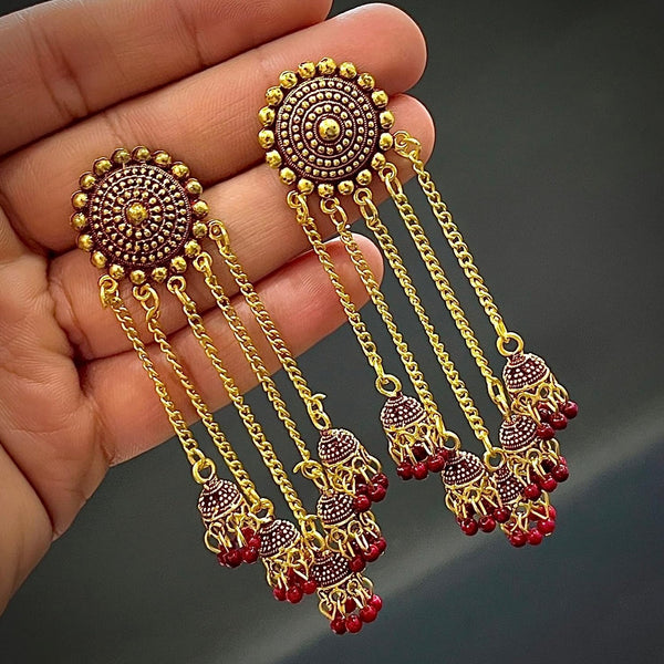 Subhag Alankar Maroon Stylish & Party Wear Danglers Latest Collection 5 Layer Latkan Earrings for Girls and Women.Alloy Drops & Danglers